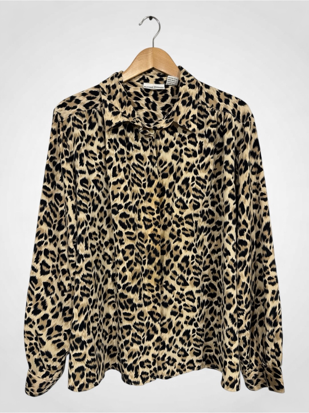 WSH98 {Alfred Dunner} Brown Tan Black Animal Cheetah Leopard Button Down Shirt